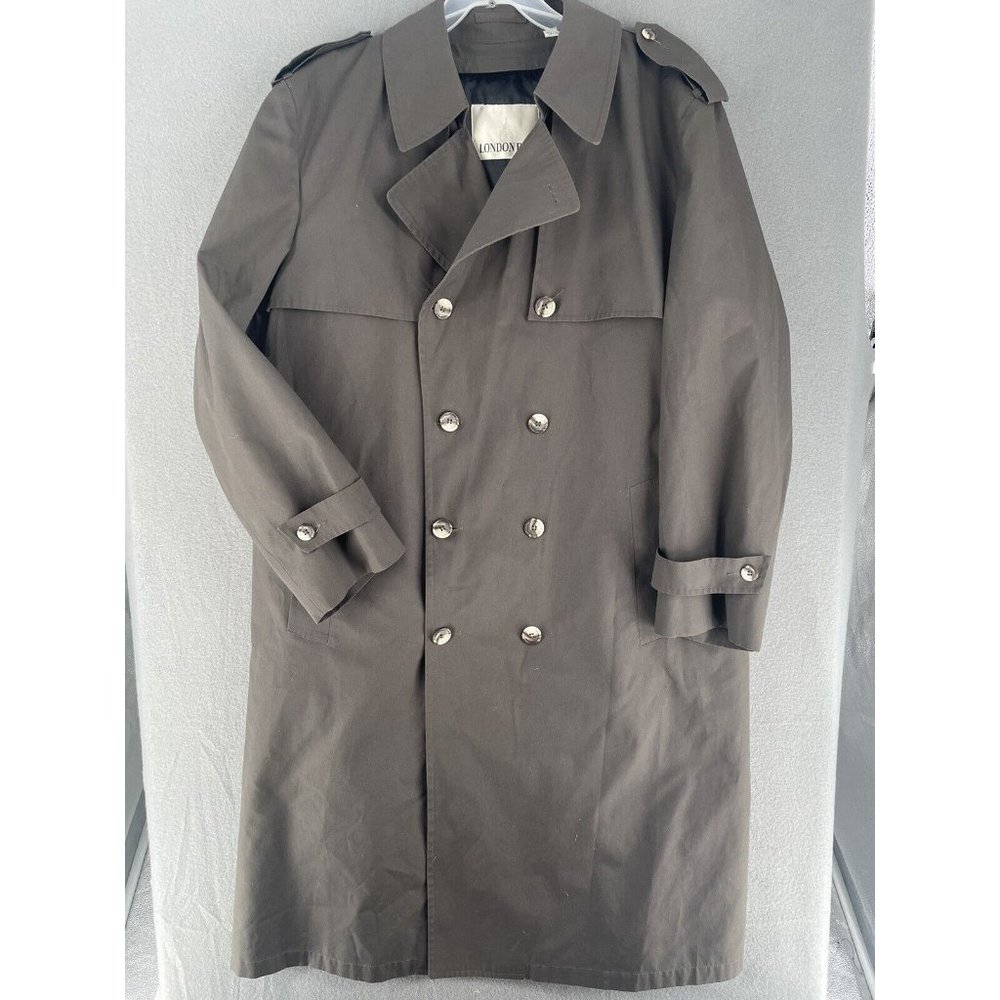 Vintage London Fog Trench Coat Mens 44 Regular Double Breasted Lined USA Made